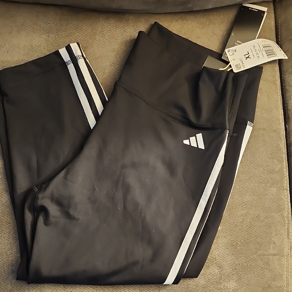 Adidas Black Leggings with White Stripes
